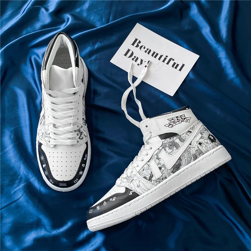 Ziitop New Design Women Sneakers High-top Printing  AJ1 Style Men Casual Shoes One Piece Anime Shoes