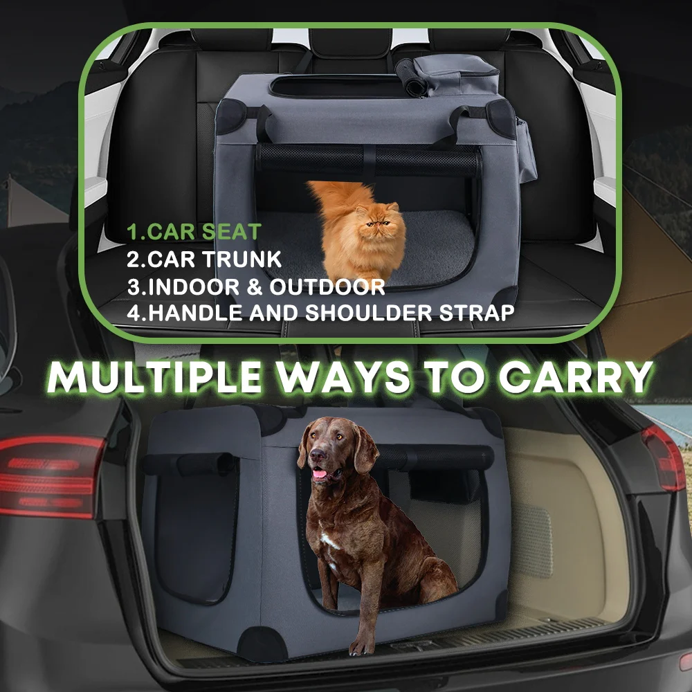 Factory wholesale Collapsible Steel Frame Pet Crate  3-door Durable Mesh Windows Zipper Soft Travel Kennel Cage Cats Dogs