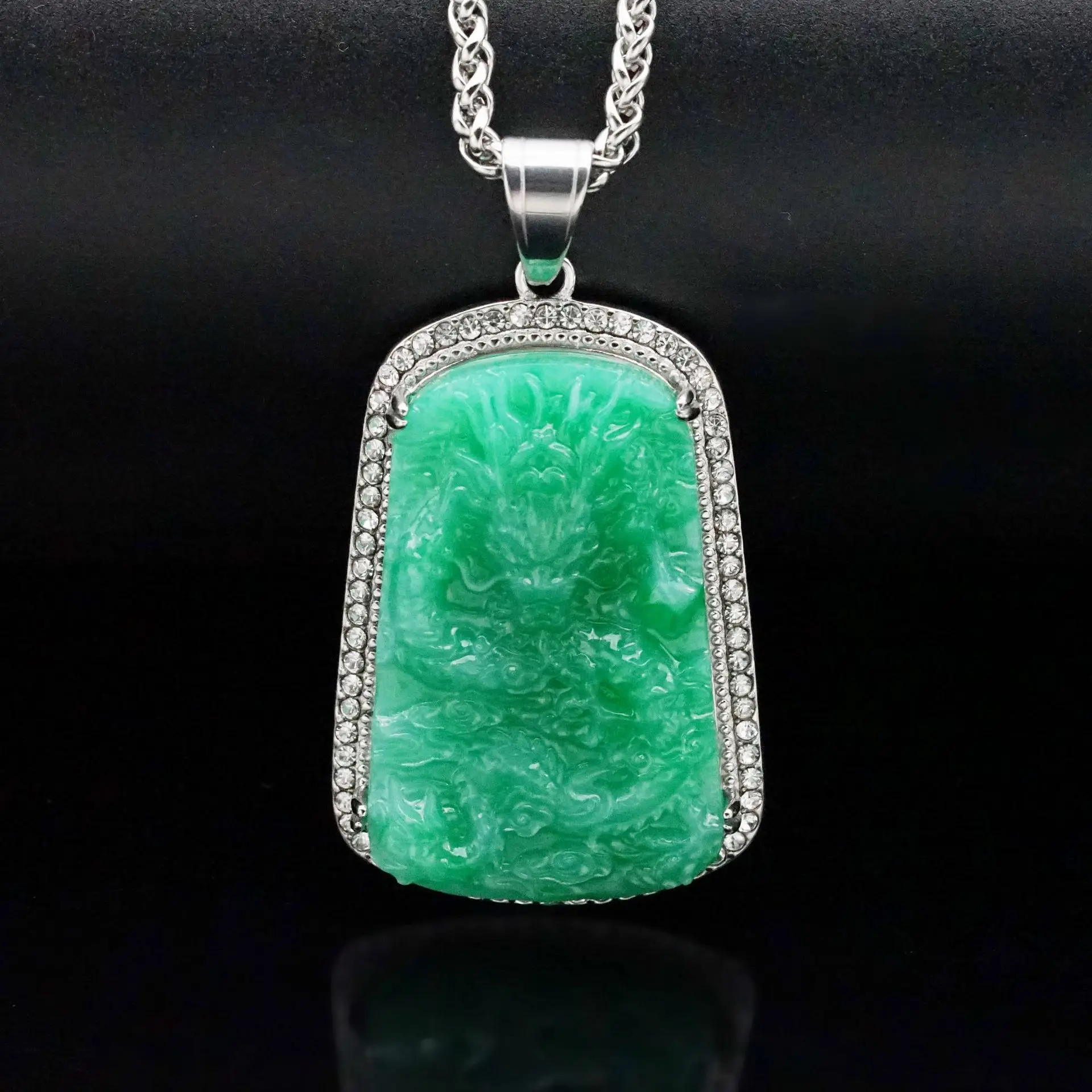 Hip hop pendant jade dragon stainless steel pendant