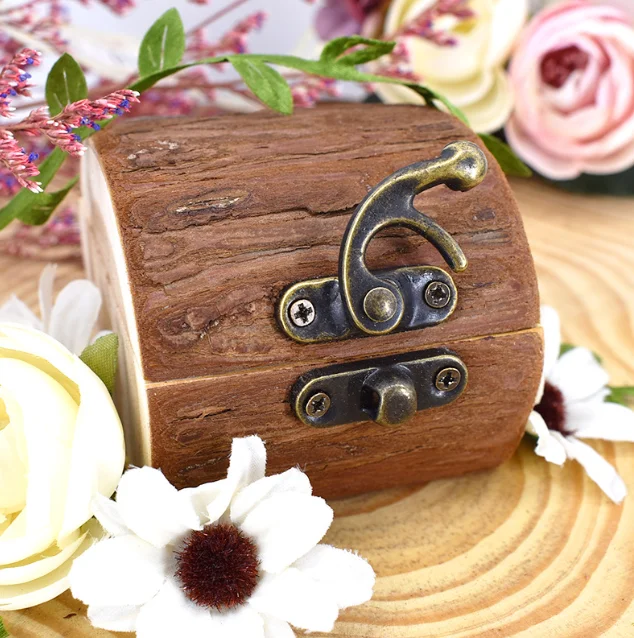 Rustic Style Wooden Ring Box Handmade Solid Wood Wedding Ring Case Gift