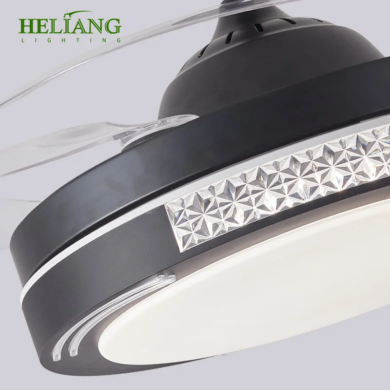 Dimmable Fandelier Crystal Ceiling Fans With Lights And Remote Modern Invisible Retractable Chandelier Fan Light