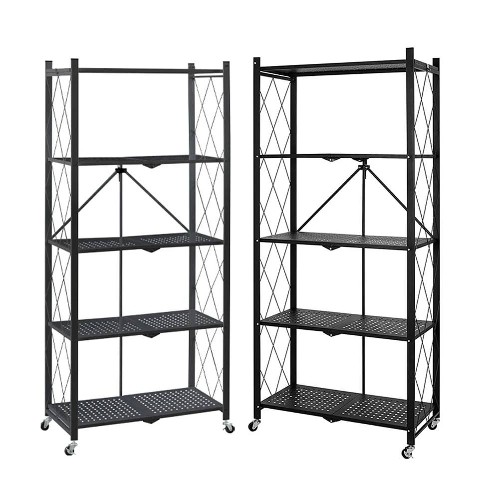 Metal Heavy Duty Storage Shelf  5-Tier Foldable free Standing Shelf Units Storage Rack with Wheels