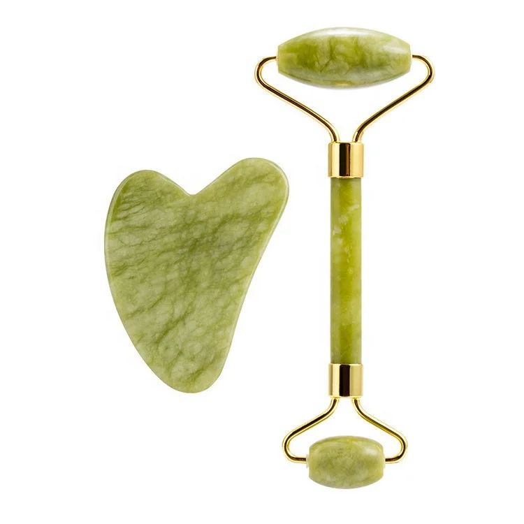 Massager For Face Jade Roller Set Green Facial Natural Gouache Scraper Body Back Beauty Skin Care Slimming Massagers Roller