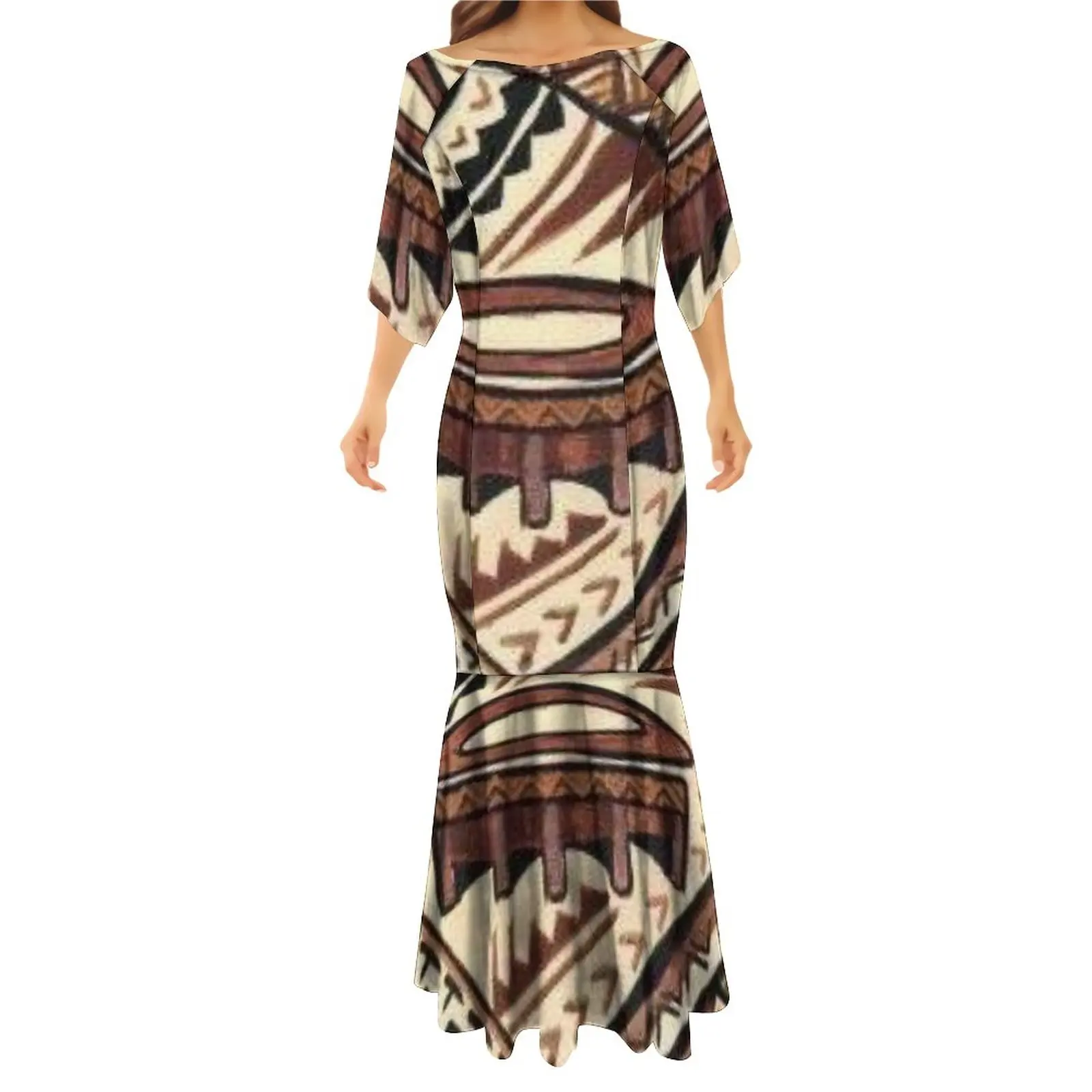 Wholesale Custom Summer Bodycon Fishtail Mermaid Dresses White Black Samoa Polynesian Tribal Wedding Dress Women Ethnic Clothing