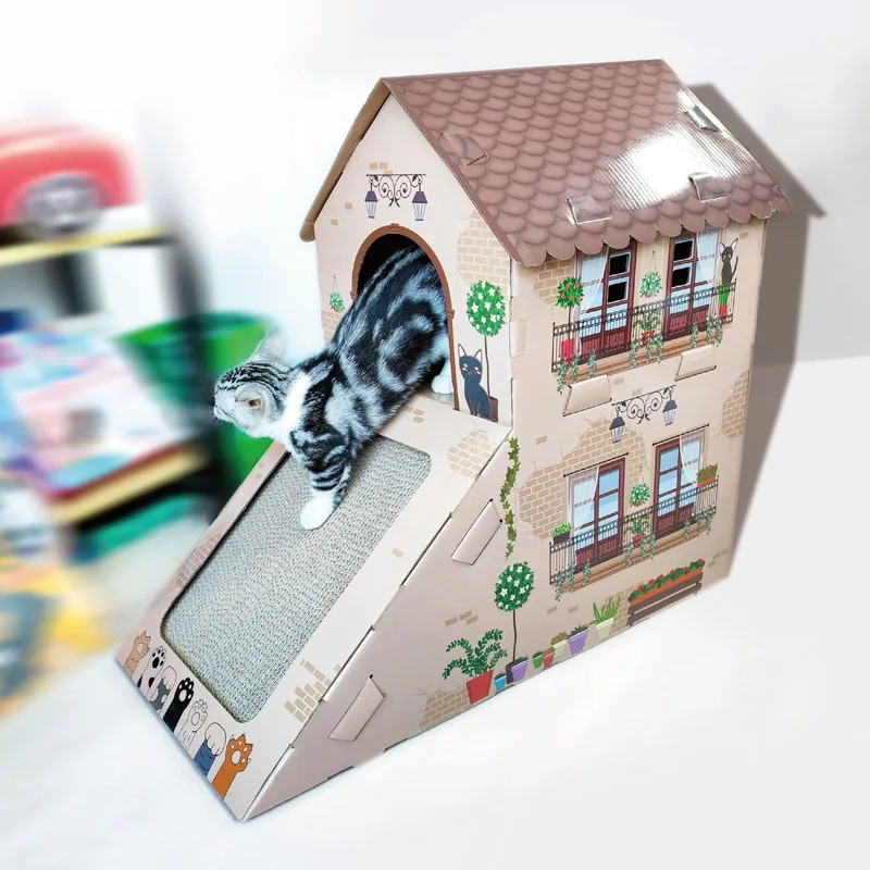Zhejiang Eco Friendly Household Cat Villa Corrugated Paper Cat House Scratcher Cardboard