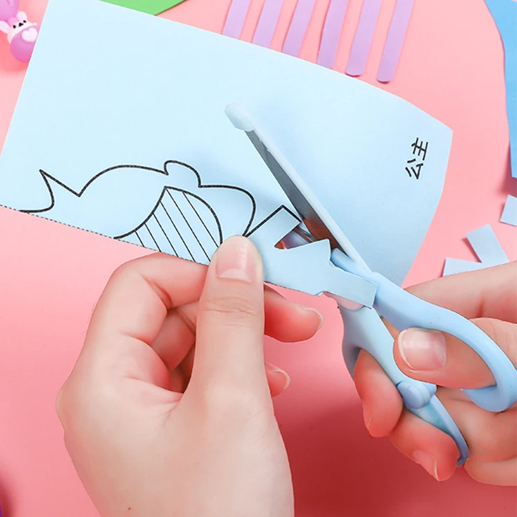 OULE Children Diy5 Inch All-plastic Round Head Cute Bear Scissors Protect Children Safety Stationery Hand Scissors