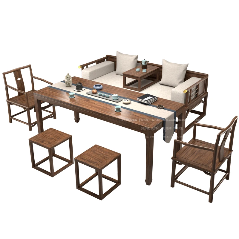 Ebony Arhat bed, solid wood, new Chinese style sofa, white wax wood, modern luxury, push-pull tea, table and chair combination