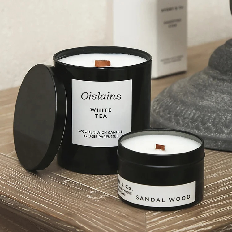 Hot Sale Manufacture Big Black Round Glass Jar and Small Metal Tins Cans Scented Perfumed Candles Bulk Order