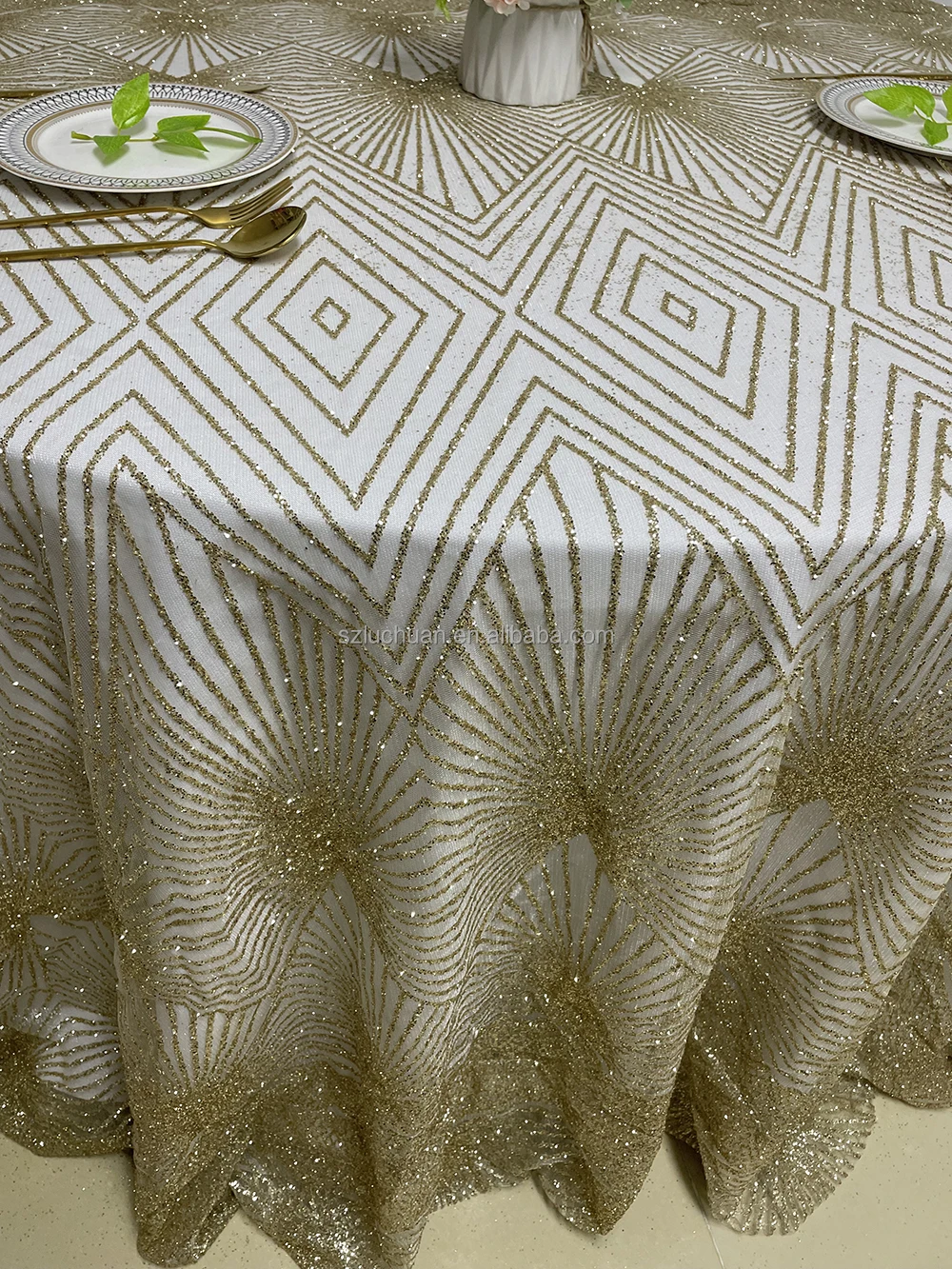 Gold Table Cloths Round Wedding Sequins Cheap Table Cloth Party Tablecloths Round 120 inch Wedding