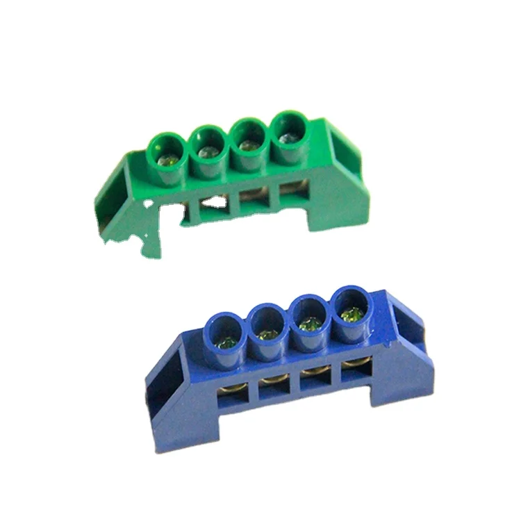 DIN Rail Connector 4ways brass bar earth terminal block with cover contacts