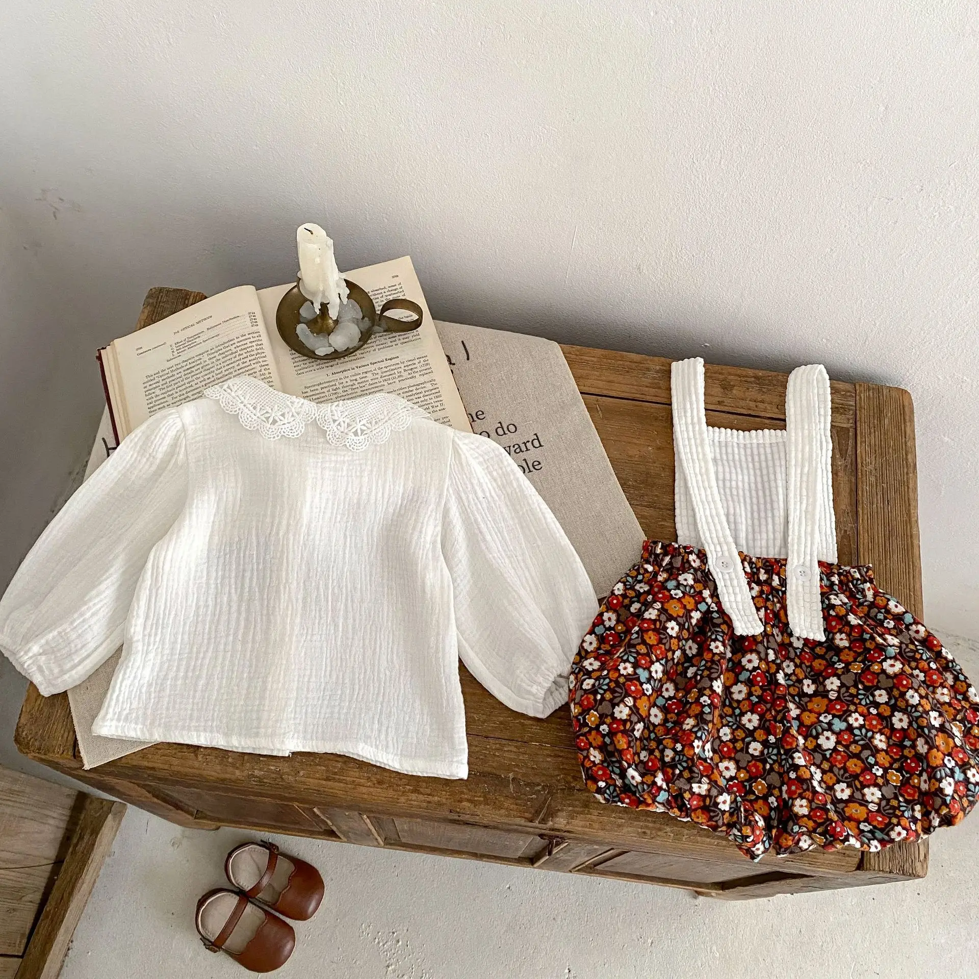 Spring Autumn Fall Newborn Cotton Shirt Lace Collar Top Infant Floral Pants Baby Girl Clothing Set