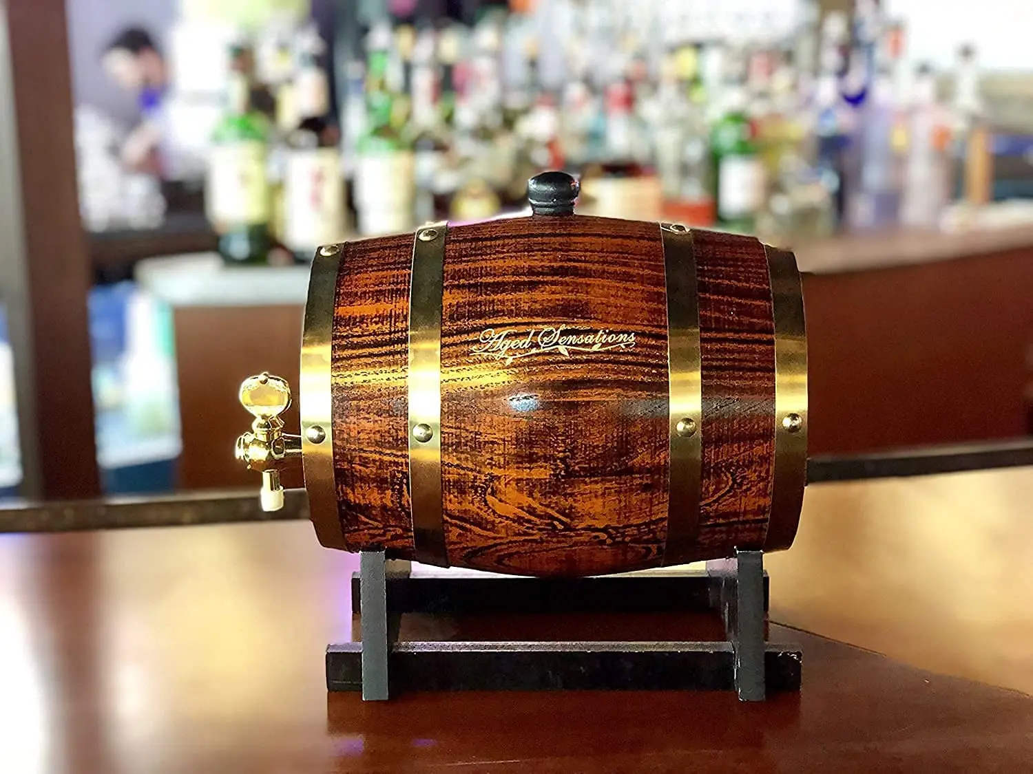 Leak Proof Premium Oak Home Whiskey Barrel Dispenser Distressed 3 Litre for Spirits and Beer with Handle Barrel