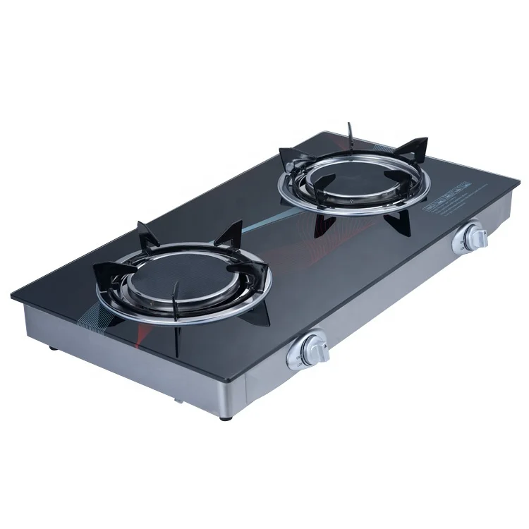 Thin linear print popular black new design commercial 2 burner glass top gas stove