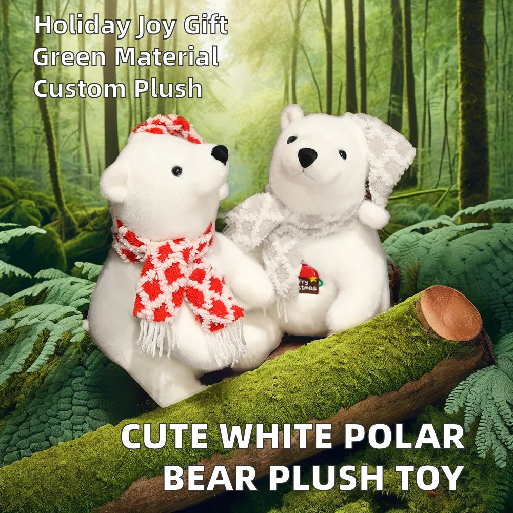 New Cute White Polar Bear Stuffed Toy Soft Cotton Plushie Christmas Ornament Decoration Azo-Free Gift for Children