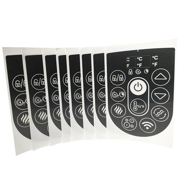 Nice and Cheap Wholesale Screen Printed PVC Labels Self Adhesive Front Overlay Control Panel Stickers with Push Buttons