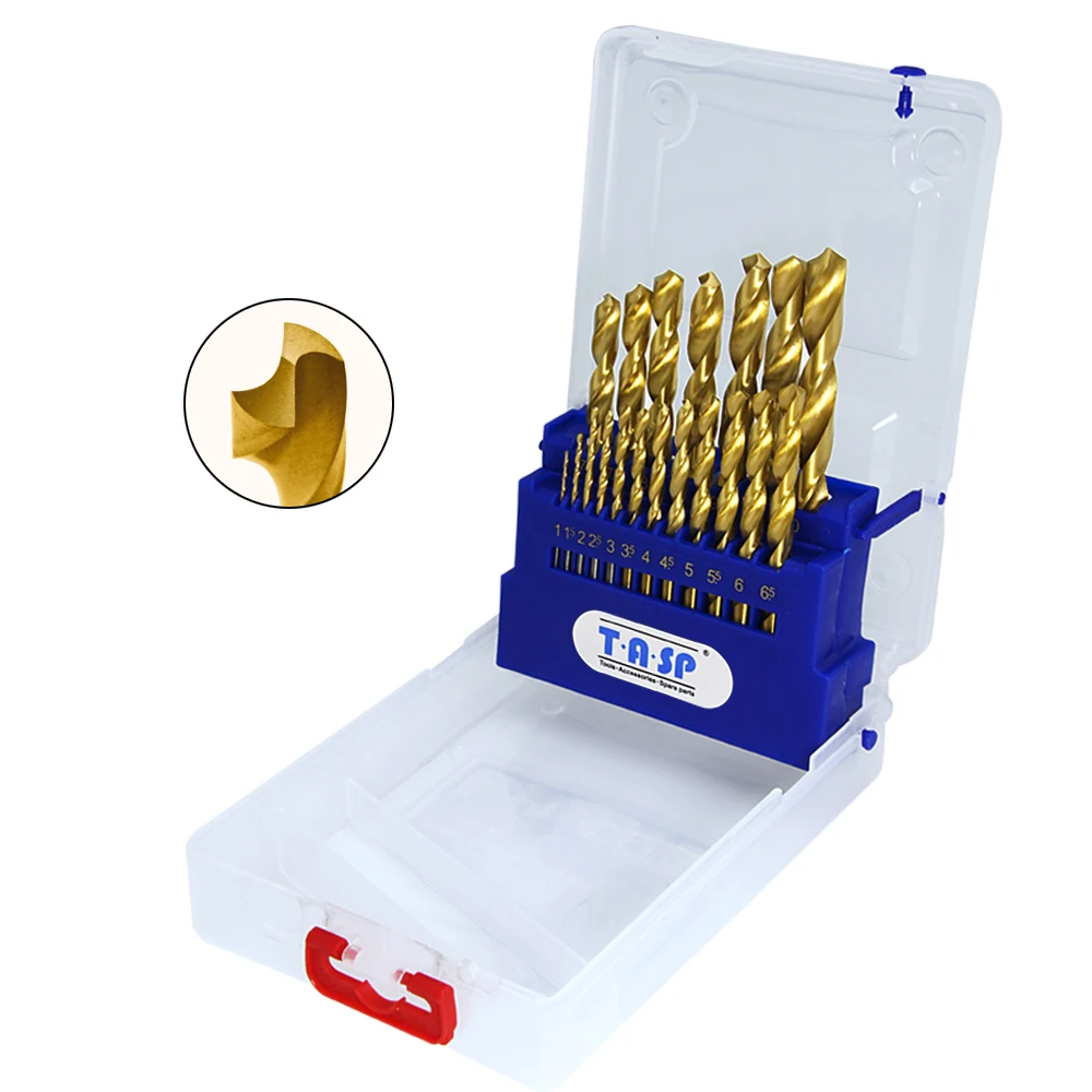 19pcs Titanium coated HSS Metal drills 1.0 ~ 10mm for Metal Drilling with Storage Box Drill Bit Set