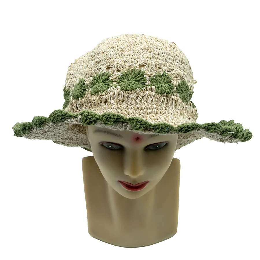Himalayan natural hemp wide brim sun visor hat-custom design-custom size-custom labeling-handmade crochet Ecological hemp Hats