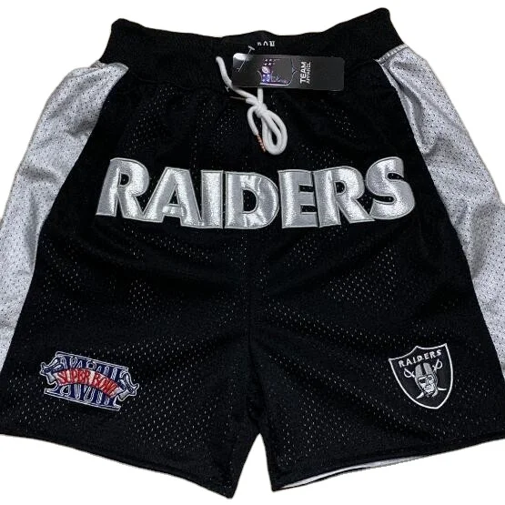 N FL Raider s Black Mesh Breathable High Quality Basketball Shorts Pocket Zippered Embroidered Sports Shorts Mens Shorts