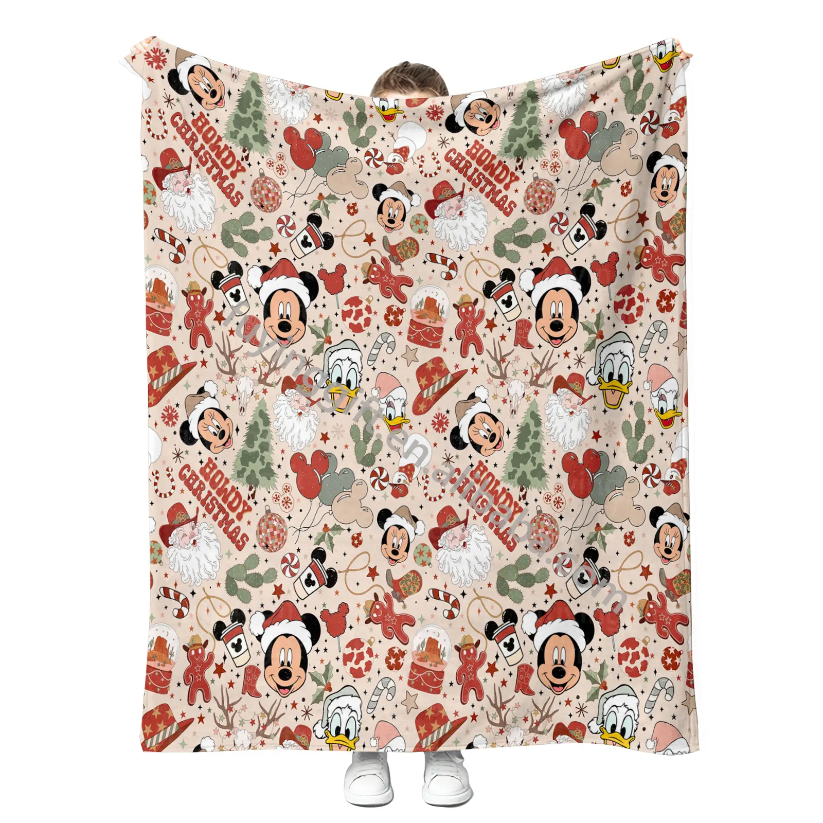 Wholesale Luxury Cartoon Mouse Minky Flannel Blanket Full Size 150 x 200 cm Christmas Blankets Gifts for Family and Friends