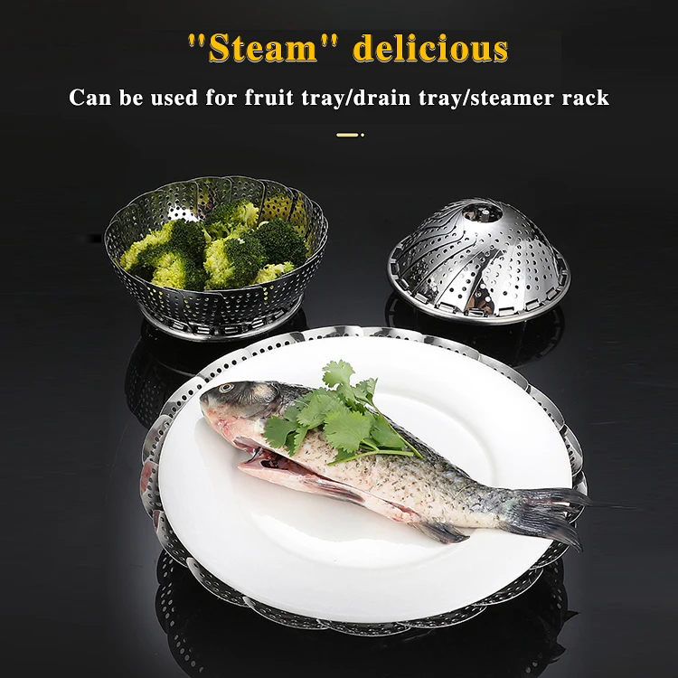 Wholesale Multifunctional Kitchen gadgets Stainless Steel Folding Retractable removable Portable Steam Rack