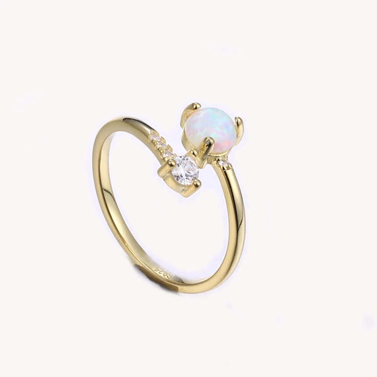 Fine 925 sterling silver gold plated opal stone open ring for women wholesale