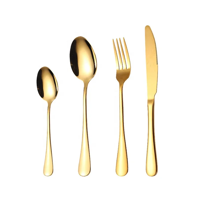 Wholesale bulk stainless steel flatware knife spoon fork for events 4pcs set customize 24pcs set golden cutlery