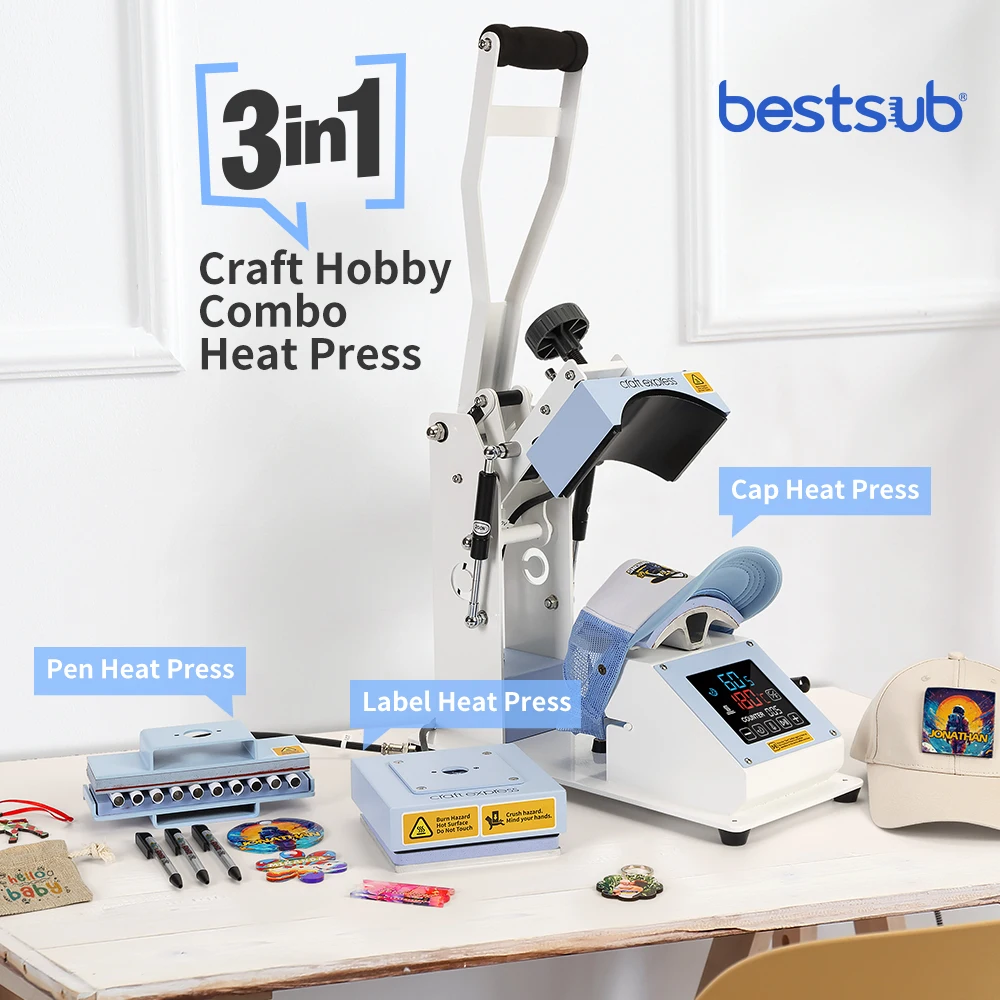 BestSub 3 in 1 Multifunctional Craft Hobby Heat Press Cap Pen Machine for Home Use with High Quality Engine Wholesale