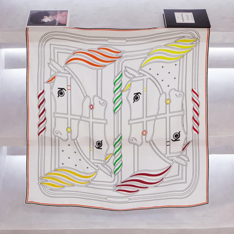 100% Twill Silk Scarfs European and American Double Side Horse Printed Square Stylish Silk Scarves For Women