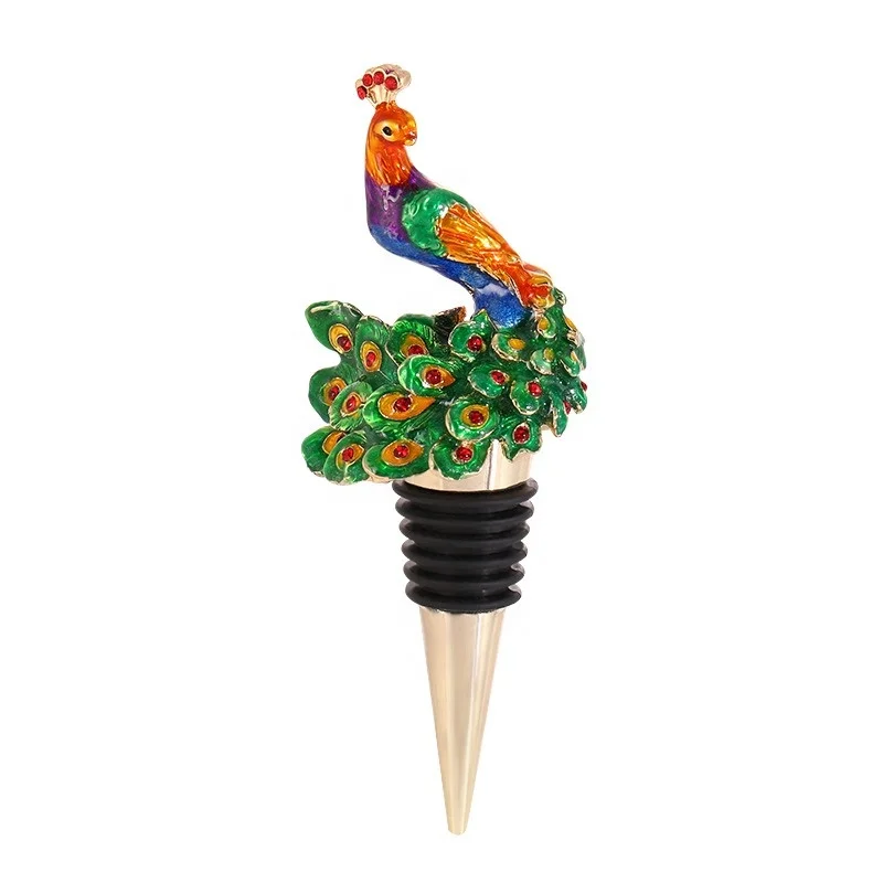 Enamel Colored Diamond Peacock Decorative Wine Bottle Stopper Reusable Vacuum Seal Home Bar Accessory Wine Corker