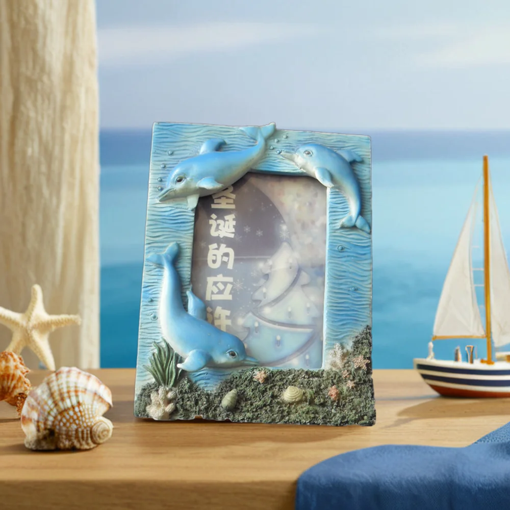 Nautical Style 3D Dolphin Photo Frame Resin Craft Animal Series for Home Decoration and Tourist Souvenirs