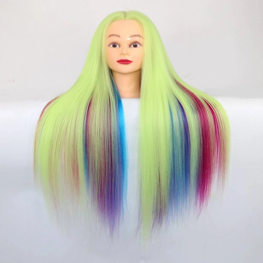 Factory Wholesale Afro Silky Straight Training Manikin with Hair Synthetic Doll Rainbow Training Mannequin Head