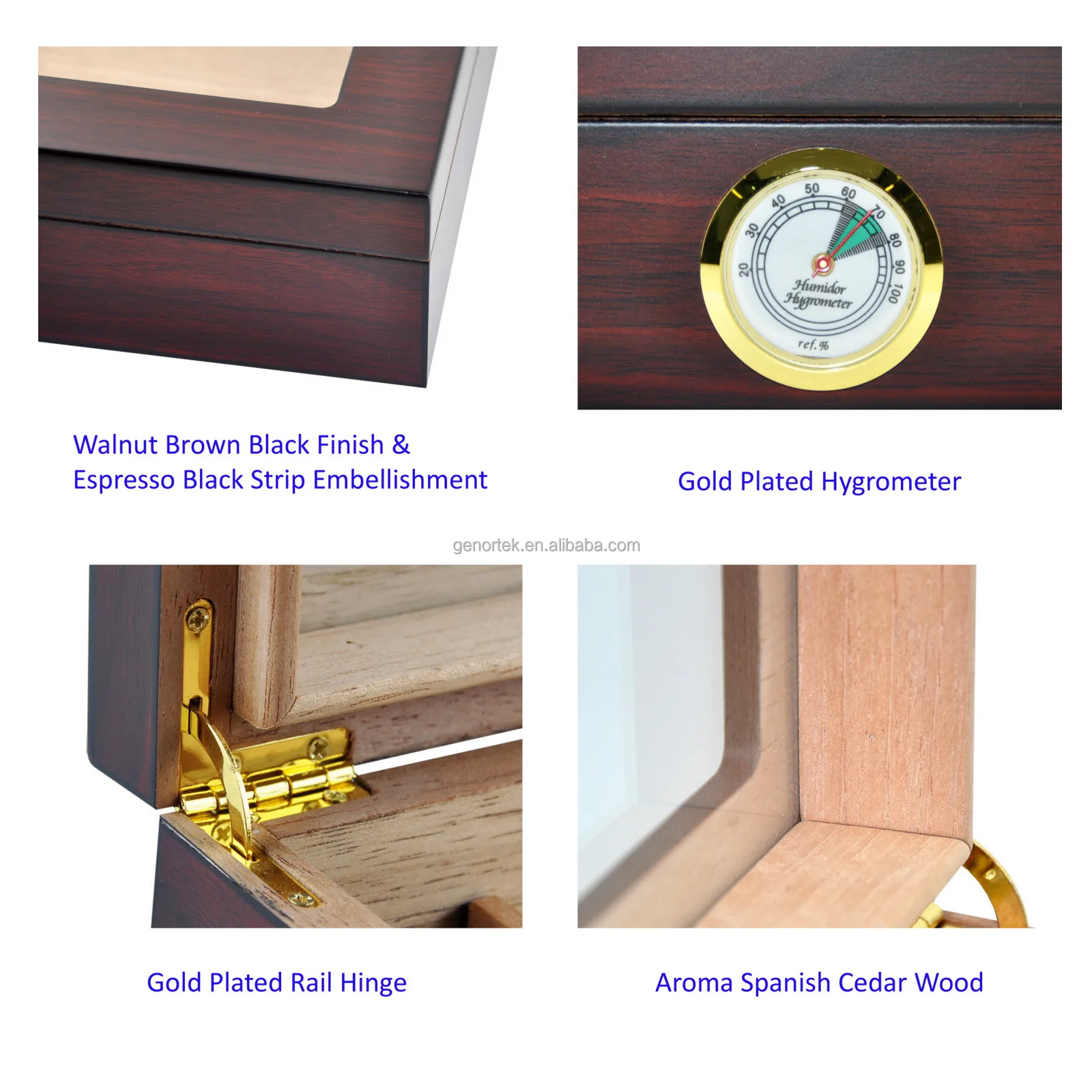 Wholesale Custom 20-25 Count Desktop Spanish Cedar Wood Cigar Case Luxury Tempered  Glass Top Wooden Cigar Humidor