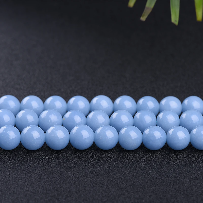 High Quality Natural Stone Jewelry Polish Loose Round Bead Blue Angelite