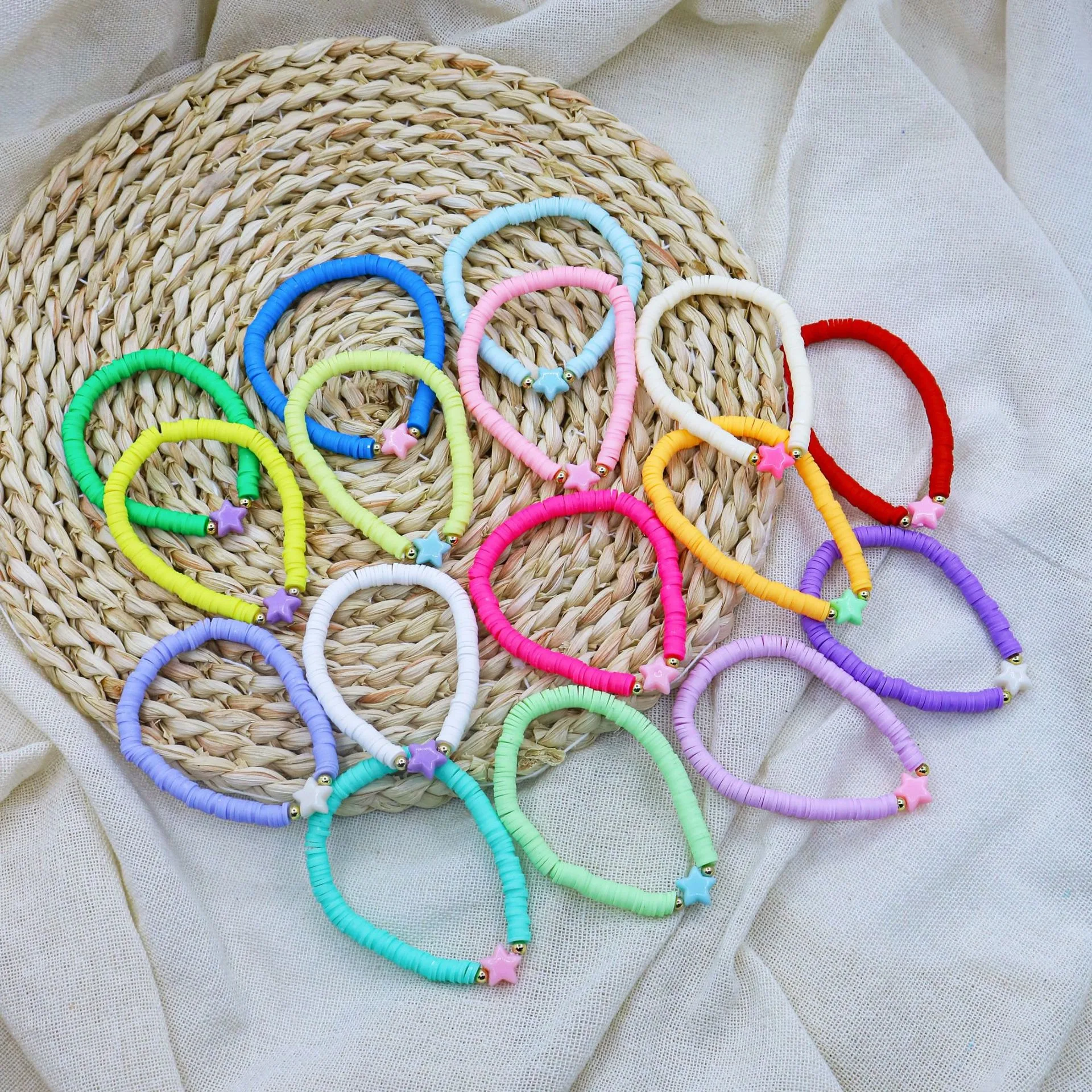 Boho Bracelet Rainbow Polymer Clay Beads Bracelet Star Beaded Bracelet Polymer Clay Stackable Charm for Women Girls Teens