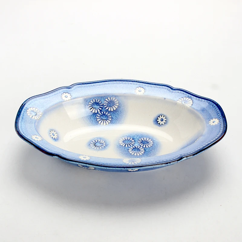 Custom European Dinnerware Dessert Deep Plate Stoneware Western Salad Plate Ceramics Hand-painting Pasta Bowl Wide Rim Bowls