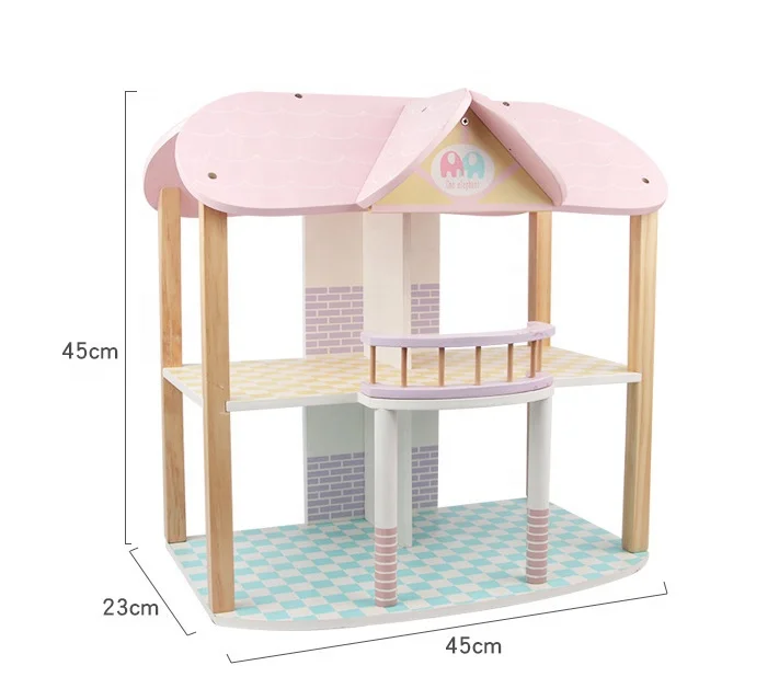 Wholesale Wooden children play house toy pink princess doll house cabin girl gift simulation castle villa wooden toy house