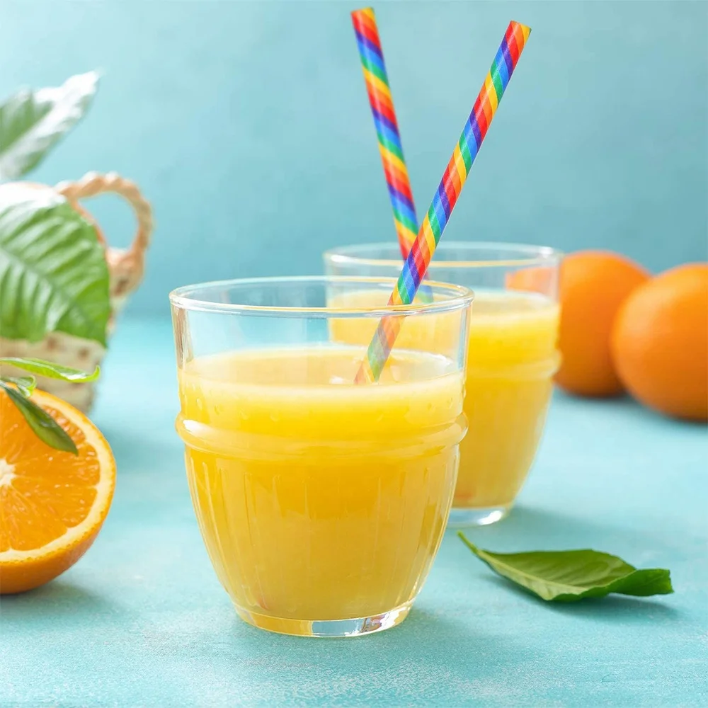 6*210mm 8*197mm Christmas Decoration Rainbow Paper Drinking Straws