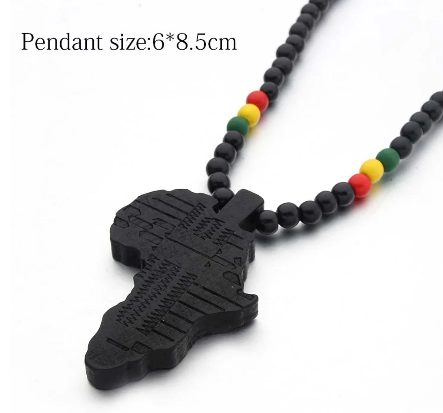 Dropshipping African Map necklace Hot Sale Wood Bead Jewelry Hiphop Necklaces for women men