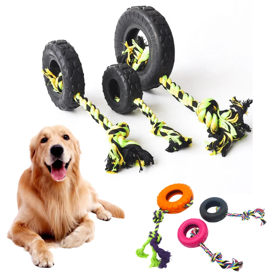 Good Quality Bite Resistant Dog Chew Toy Rubber Tire With Rope Ring for Pets Safe Dog Chew Tire