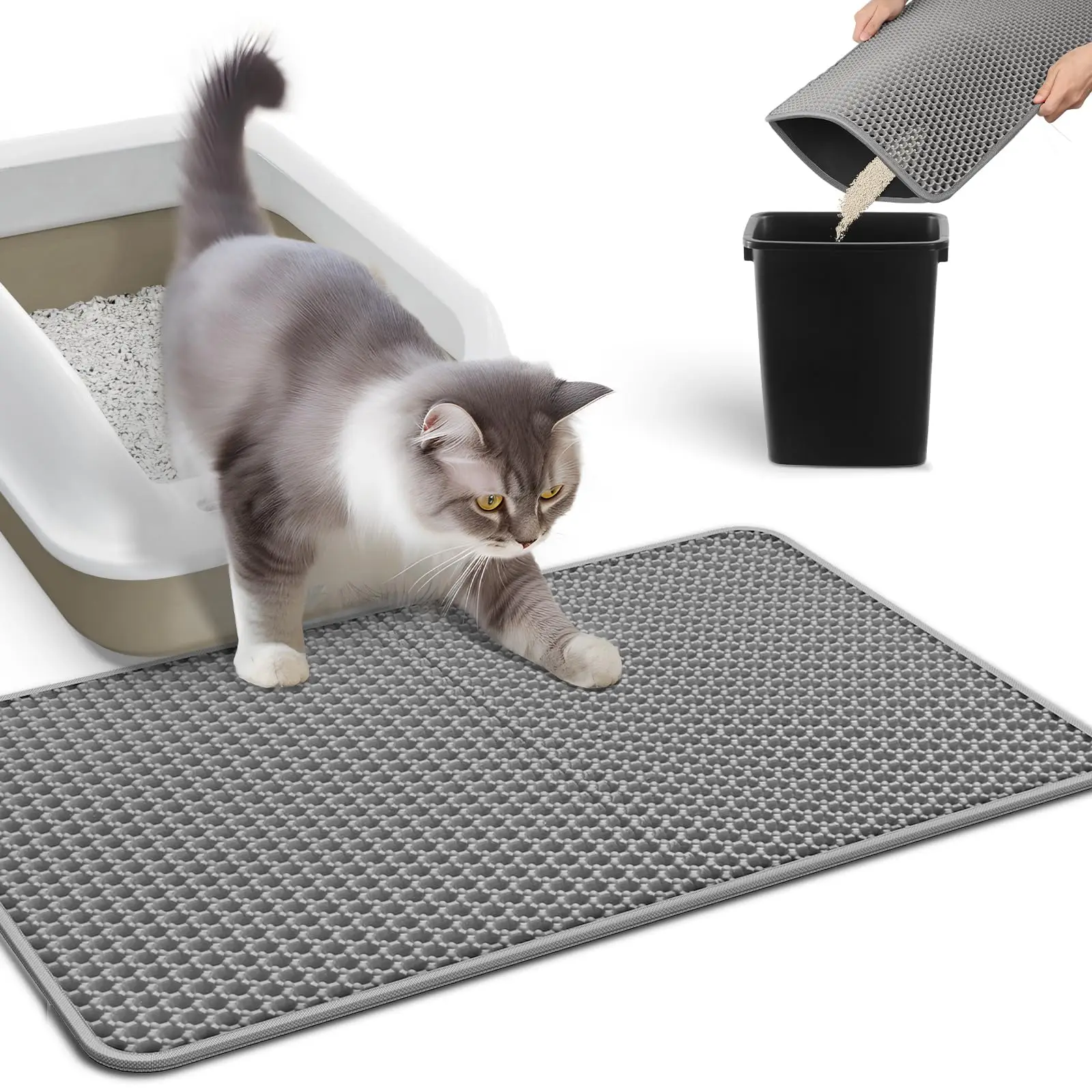 Cat Litter Mat Double Layer Honeycomb Design Breathable EVA Material Easy Clean Kitty Rug Carpet with Catcher Litter Tray Box