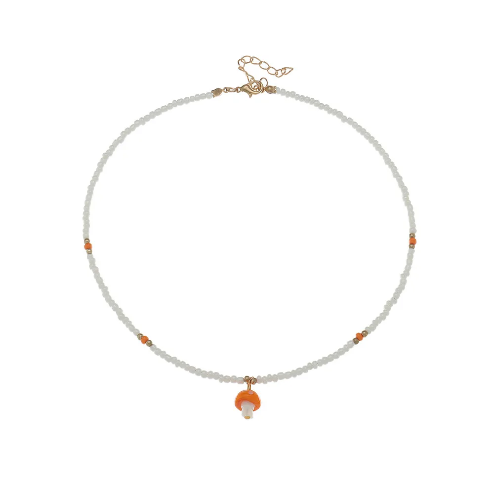 Bohemian Adjustable Choker Necklace Sweet Mushroom Seed Bead Pendant Necklace Jewelry for Women Party
