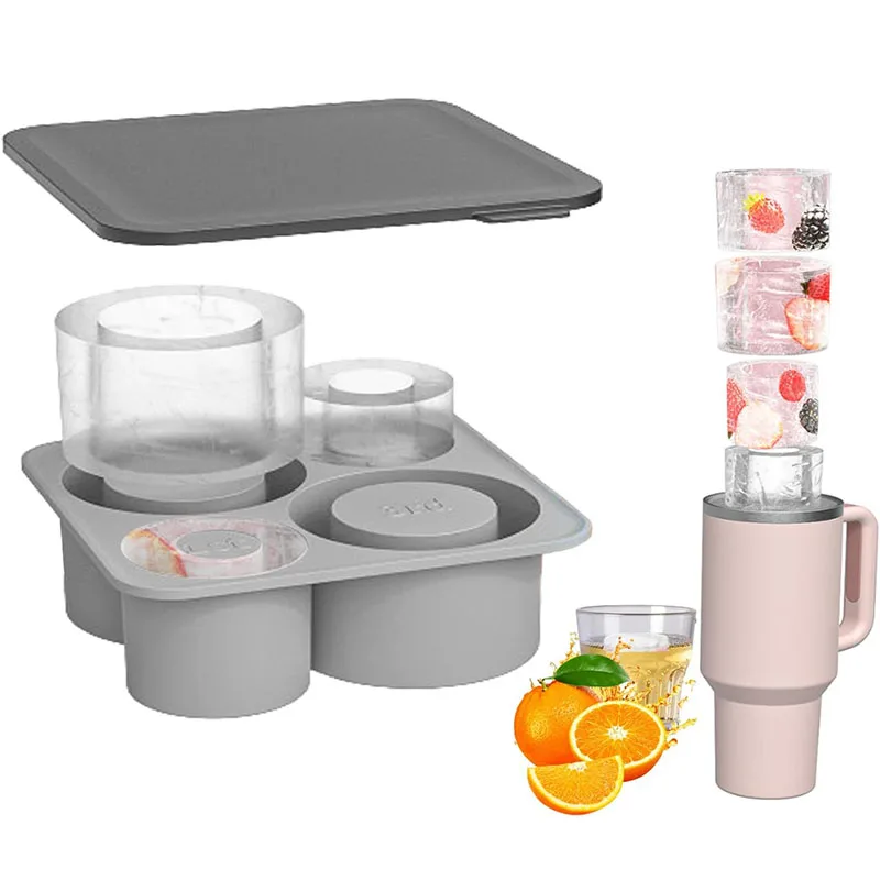 Silicone Large Round Hollow Cylinder Ice Cubes Maker Tray Mold For Cup Ice Cube Mold