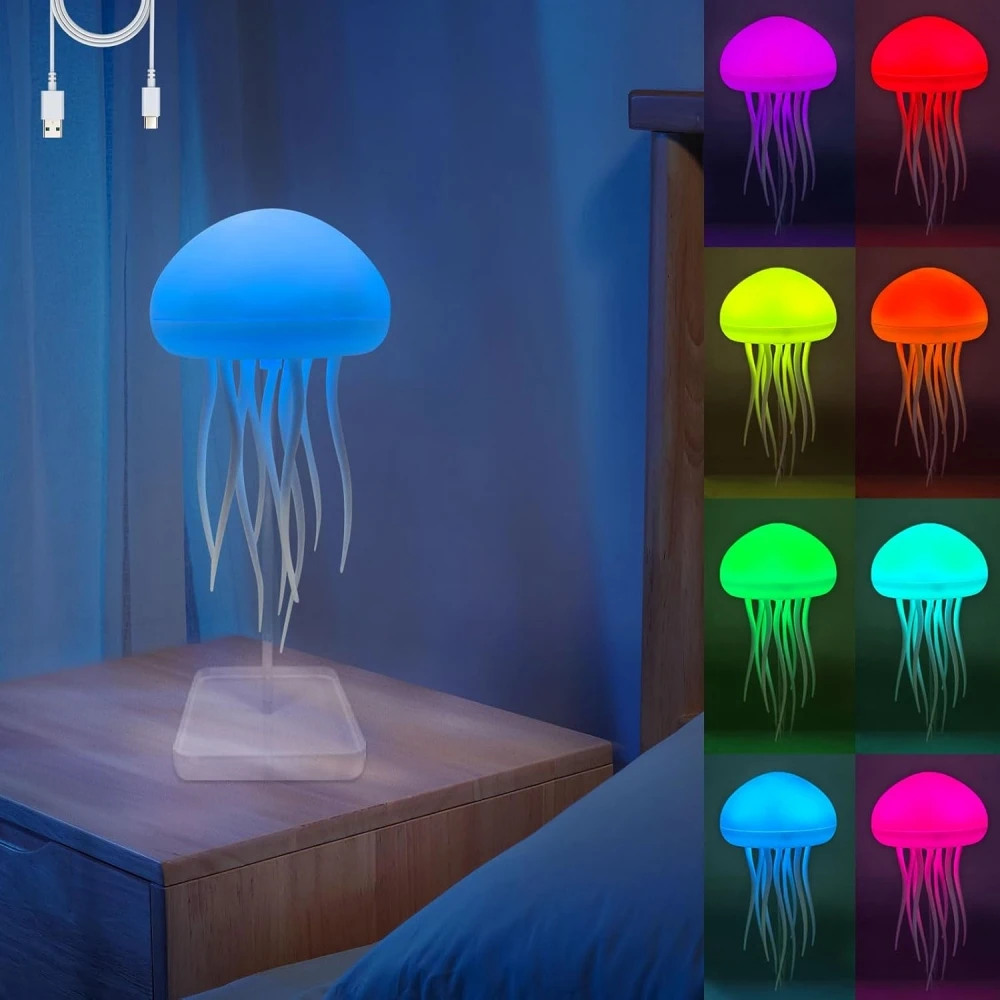 2025 LED Creative Dynamic Jellyfish Night Light for Kids Rechargeable Quiet Lamp with Colorful Emitting for Home Living Room Use