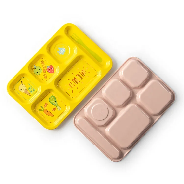 6 Compartments Rectangular Custom Print Melamine Fast Food Tray