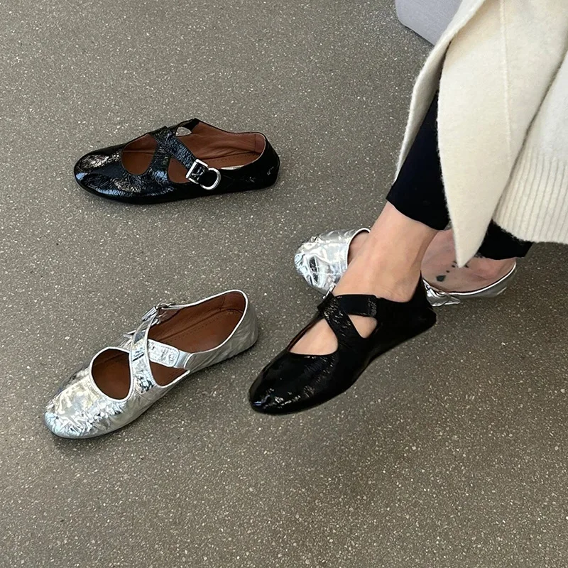 2024 Custom Ladiesmary jane flats red fashion shoes Round Toe genuine leather Women Ballet Flat Shoes girls