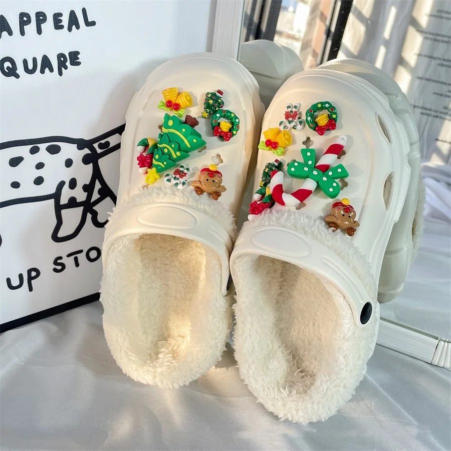 36-41 Christmas slipper fashionable home slipper white and black tree shoes cotton slipper