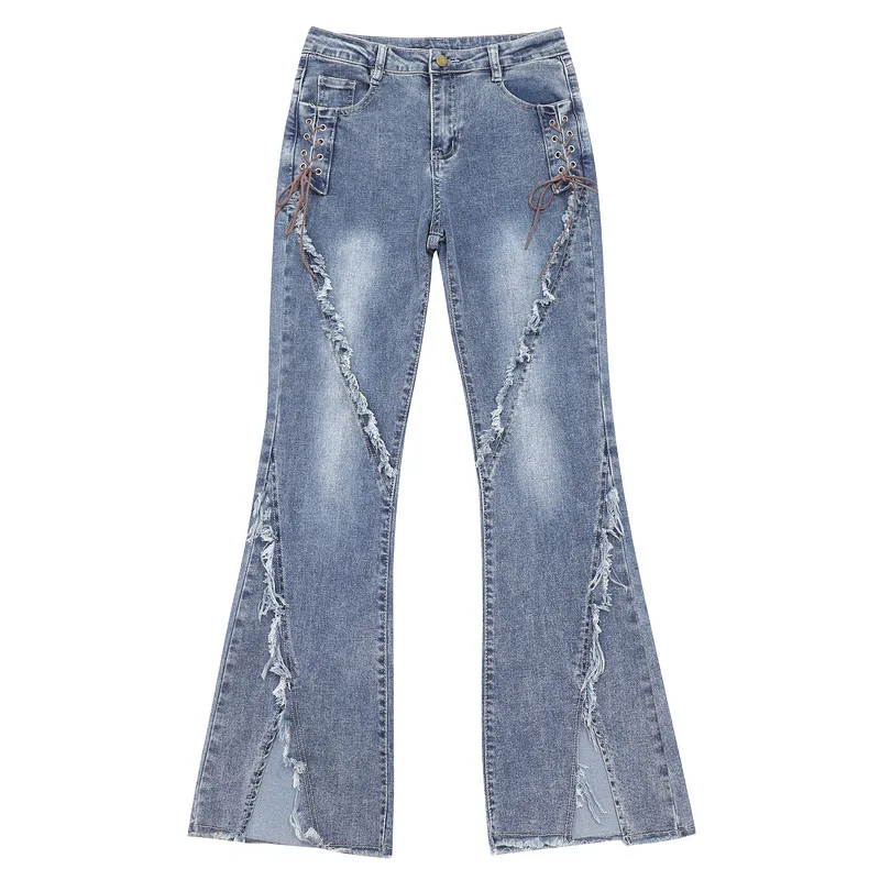 High Quality Wide Flared Ripped Casual Custom Fashion OEM Hip Hop Jeans Men