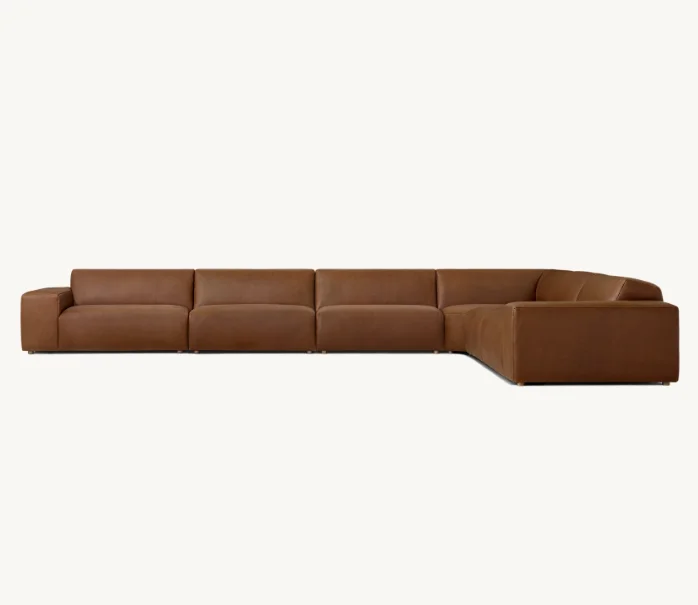 Living Furniture Home Room Wood Frame L-Sectional Leather Sofa