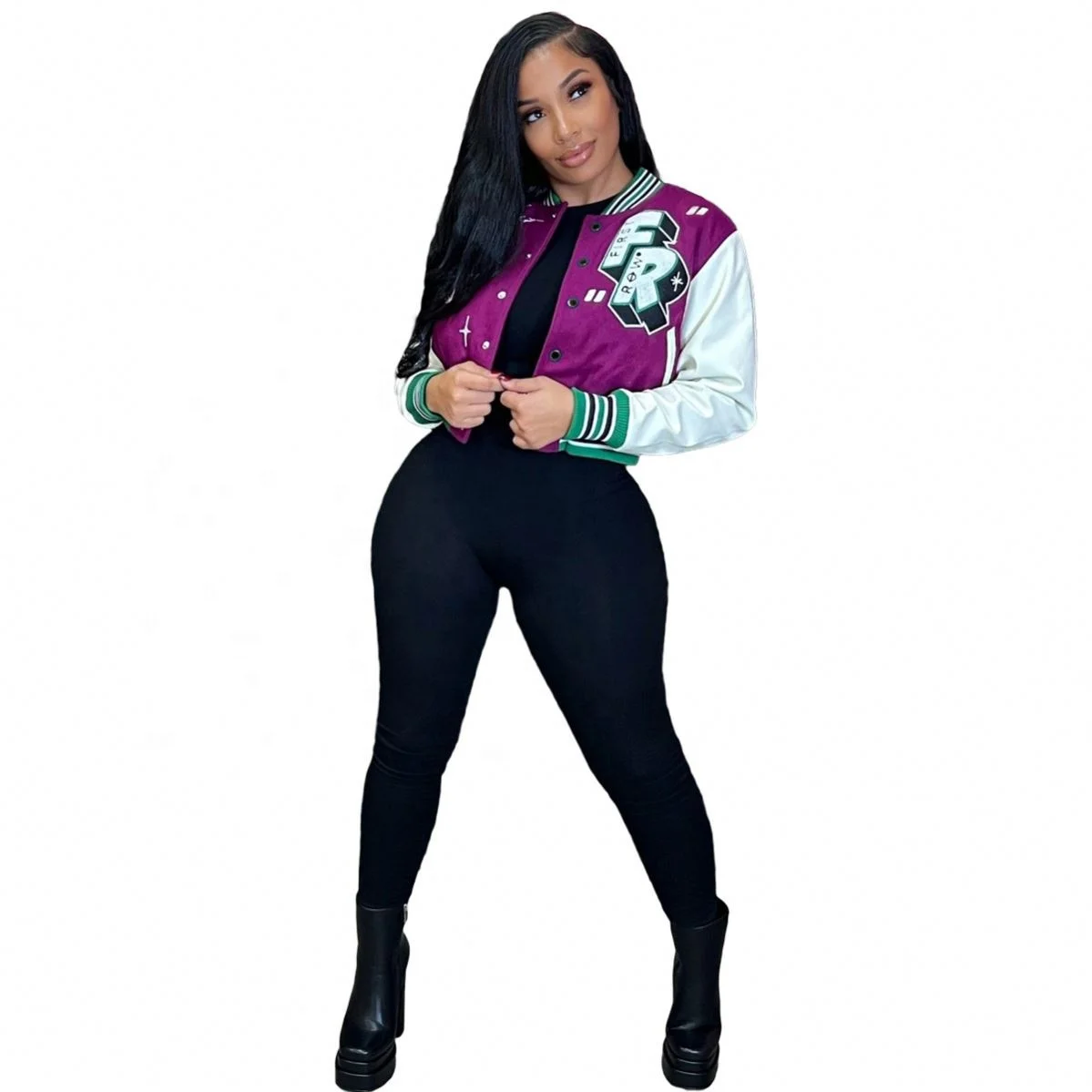 KC 2022 Women Fall Outfits Outdoor Jacket Long Sleeve Jersey Patchwork Streetwear Clothes Winter Letterman Plain Baseball Jacket