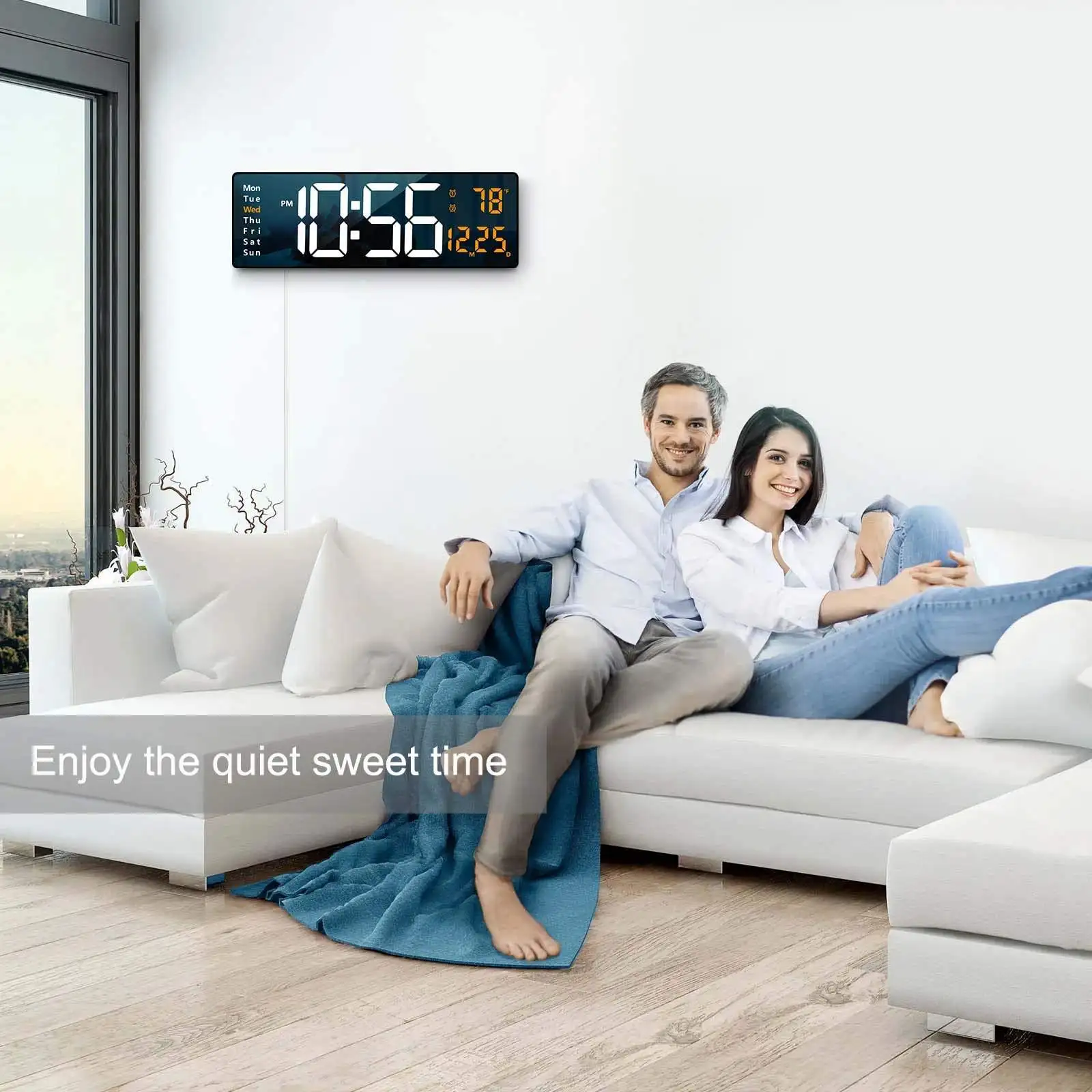 Digital Wall Clock Large Display 16.2 Inch LED Digital Clock with Date Week Temperature with Remote Control Wall Clock Alarm